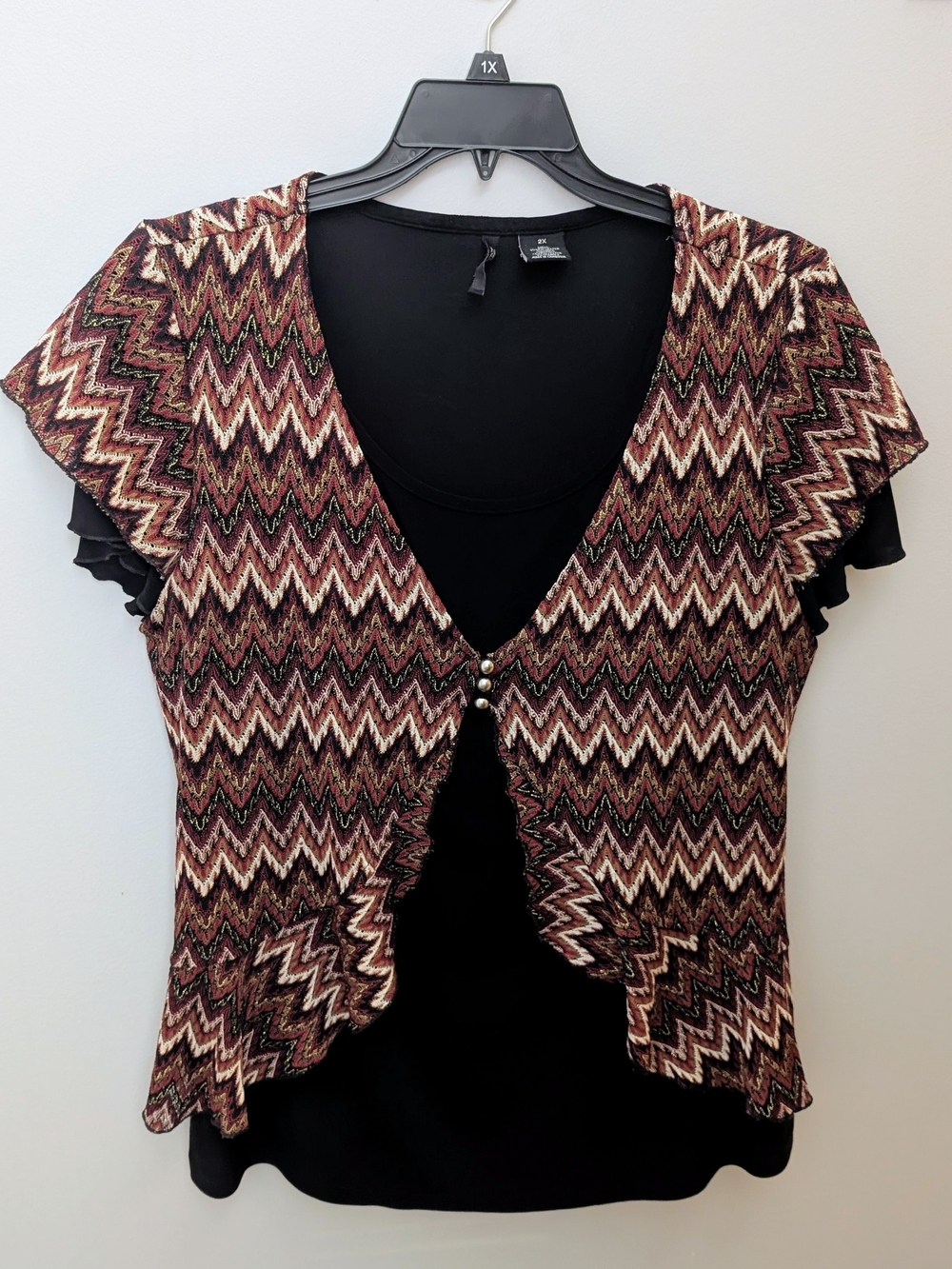 New Directions Multi Chevron Layered Short Sleeve Top